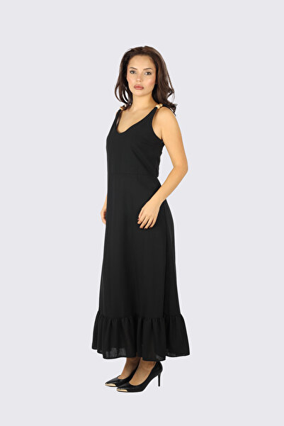 Ysatis Women's Regular Fit V-Neck Sleeveless Flowy Hem Black Dress Jys4000159-Black