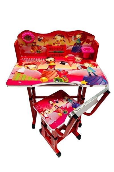 OEM Adjustable Kids Desk & Chair Set, MDF, Educational Design (Alphabet & Multiplication), Red