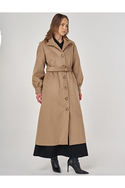 Kayra Stand Collar Stamp Coat Beige