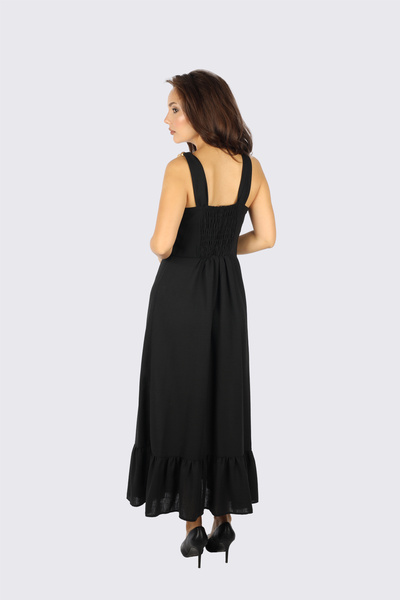 Ysatis Γυναικείο φόρεμα με κανονική εφαρμογή με λαιμόκοψη σε σχήμα V, αμάνικο, μαύρο φόρεμα με φούστα JYS4000159-BLACK