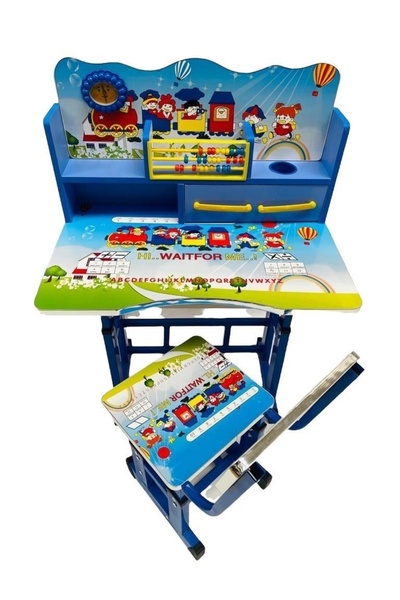 OEM Set birou și scaun reglabile pentru copii, design educațional (alfabet și înmulțire), albastru - MSP-71