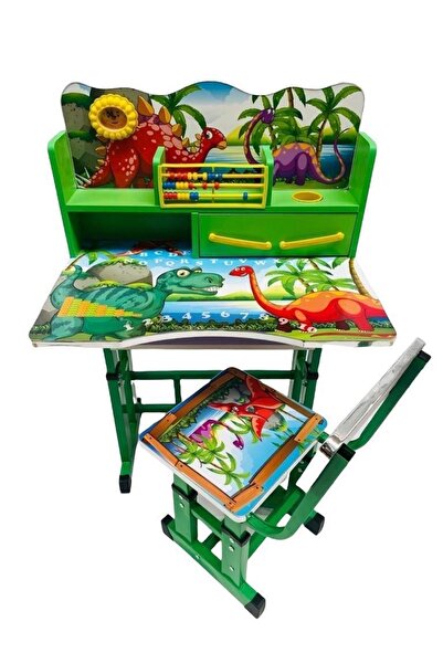 OEM Set birou și scaun reglabile pentru copii, MDF PAL, design educațional (alfabet și înmulțire), verde -