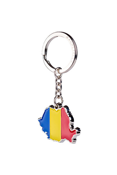 Magnetella Breloc harta Romaniei cu tricolor, placare argintie, MB430