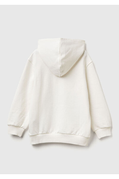 United Colors of Benetton Boy's ecru batwheels Printed ribbed sweatshirt with logo label Hooded