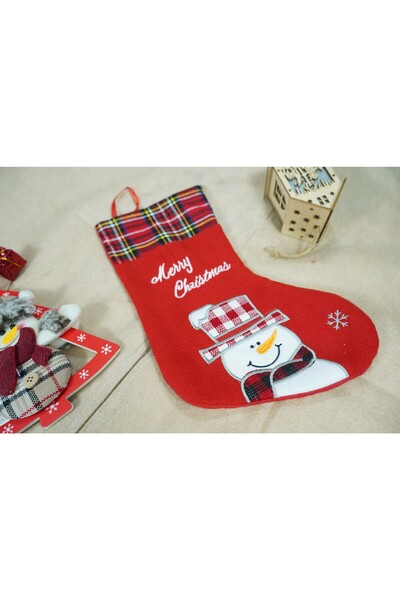 Flippy Gift Stocking, Red Color, Snowman Print, Size 15x30 cm,