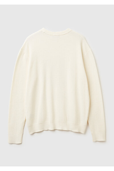 United Colors of Benetton Men's cream 100% cotton crew neck relaxed fit sweater