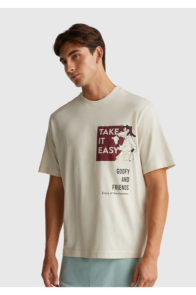 United Colors of Benetton Cremă pentru bărbați 100% Koton Disney cu imprimeu tricou