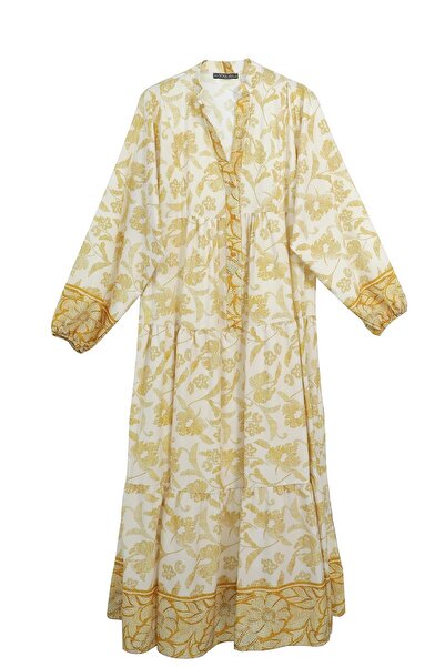 Soul Rochie de vară cu modele boeme pentru femei -32361ELB - GALBEN ECRU