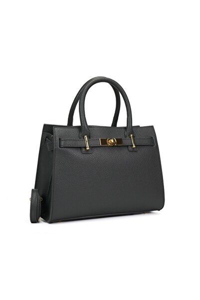 Posete Fagaras Poseta Piele Louise - Gri Inchis, 3 Compartimente, 3 Buzunare,...