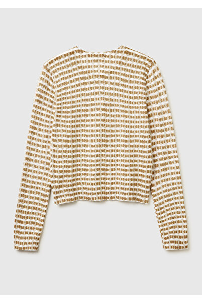 United Colors of Benetton Women's Cream Viscose Blended All over Patterned Buttoned Cardigan