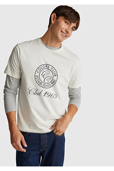 United Colors of Benetton تيشيرت رجالي أبيض مكتوب عليه 100% قطن من الأمام مع ...