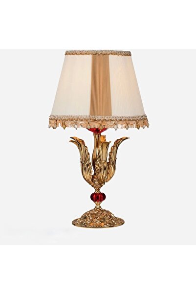 MOD10 Püaküllü Masa Lambası | Pirinç Döküm Eskitme Klasik Kristal Abajur (E27...