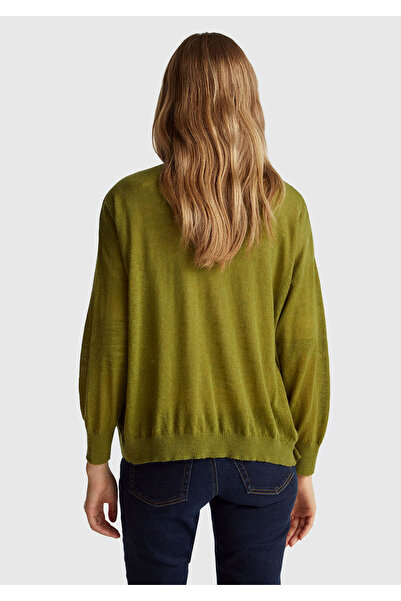 United Colors of Benetton Women's khaki green alpaca and wool blend ribbed button cardigan