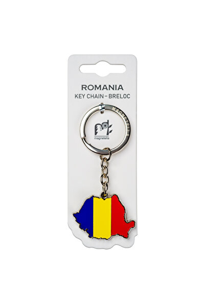 Magnetella Breloc harta Romaniei cu tricolor, placare argintie, MB430