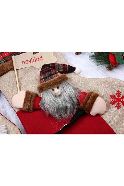 Flippy Κάλτσα Δώρου, Flippy, με Σχέδιο Άγιου Βασίλη, Κρεμ, Μέγεθος 20x40 εκ., Υφασμάτινη, Εσωτερικού Χώρου