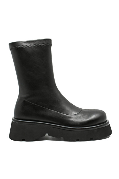 Anna Viotti γυναικείες μπότες πλατφόρμας, μαύρες, Δερμάτινο GOR 3691