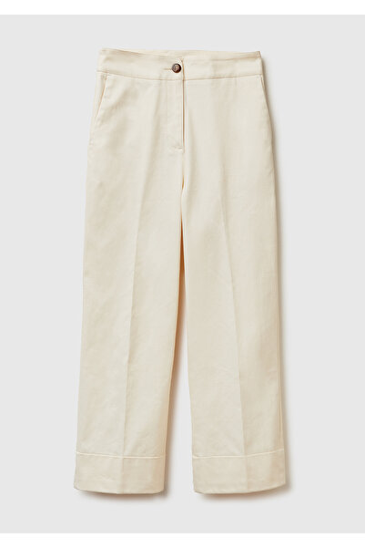 United Colors of Benetton Women's cream cotton blend button-up folded hem pants