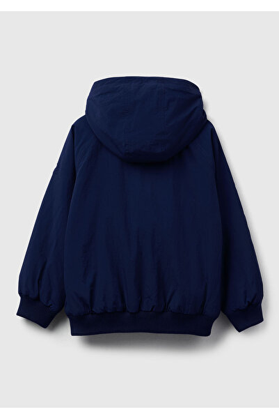 United Colors of Benetton Момчешка тъмносиня яке с качулка и цип с ребристи детайли