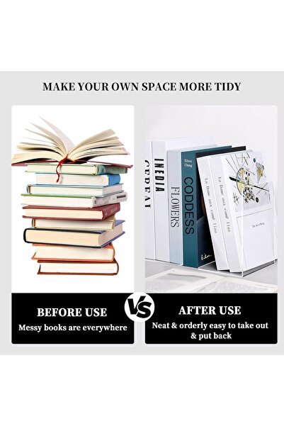 Saharaz 4 Pair Acrylic Bookend,Clear Plastic for Shelves Decorative Book End Desktop Organizer Book Holder