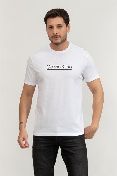Calvin Klein Erkek Regular Fit Kontur Grafik Baskılı T-Shirt - Beyaz