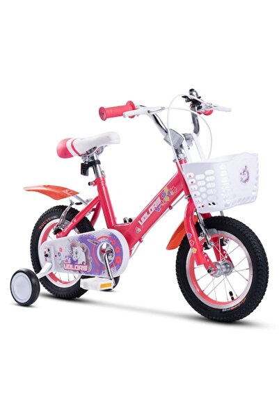 VELORS Bicicletă MTB cu roți de 12", frână V-brake, coș, roz, pentru copii 2-...