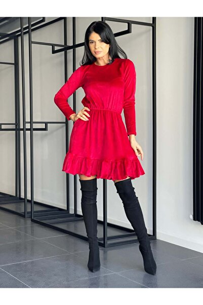 RAMONA BADESCU EXCLUSIVE Women's velvet dress - short dress with ruffles and long sleeves