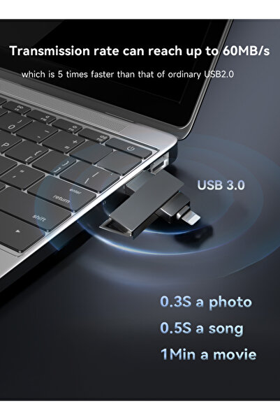 RUKYU محرك أقراص فلاش USB 3.0 مزدوج الواجهة 128 جيجابايت/64 جيجابايت لأجهزة iPhone/iPad/iPod، وiOS/Android/Windows/MAC