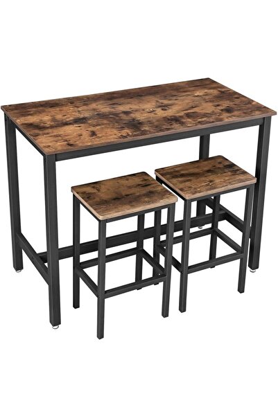 VASAGLE Bar table set with 2 chairs, steel frame, wooden top, industrial style, 120x60x90cm, brown