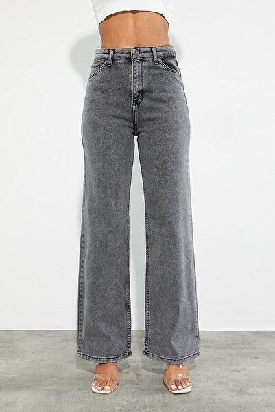 kleshus Women's Palazzo High Waist Smoked Loose Wide Leg Trousers Jean-3