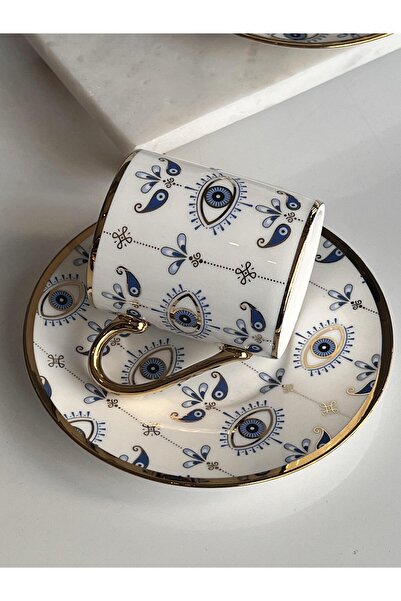 ROSSEV Turkish Coffee Cup Evil Eye 2 Person Set 4 Pieces