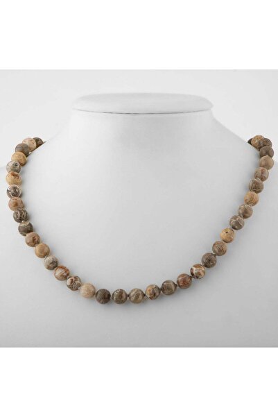 Safnaturel Fossil Coral 8 mm Knotted Natural Stone Necklace