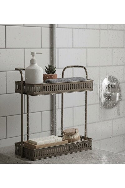 Noor Brown 2-Tier Wall Mount Bathroom Shelf, Rectangular, 37*40
