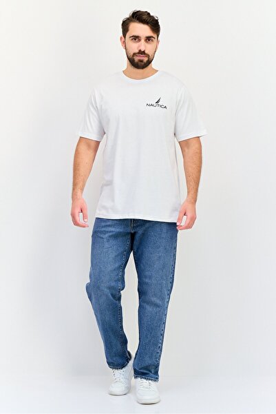 Nautica Men Crew Neck Short Sleeves Brand Logo T-Shirt, White