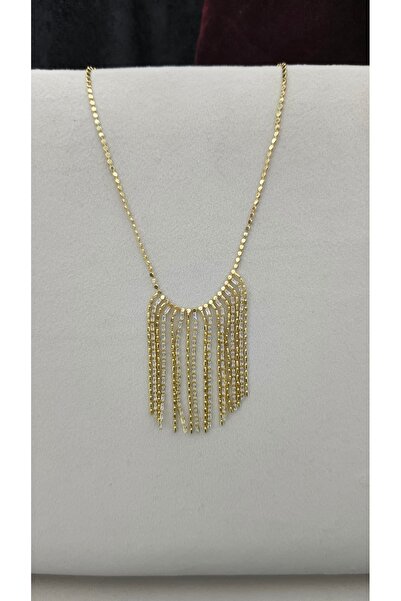 Çelik قلادة مرصعة بالزركون بألوان الذهب والفضة مع حواف مزخرفة