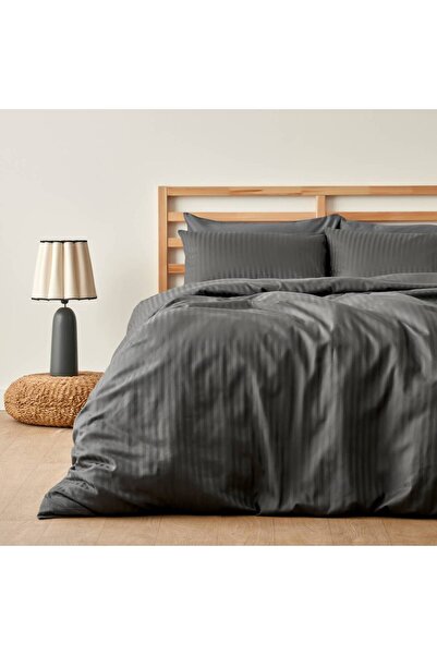 Bella Maison 100% Cotton Satin Matsu Double Duvet Cover Set Anthracite (200X220 cm)