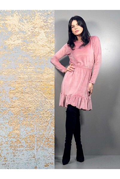 RAMONA BADESCU EXCLUSIVE Γυναικείο βελούδινο φόρεμα - κοντό φόρεμα με βολάν κ...