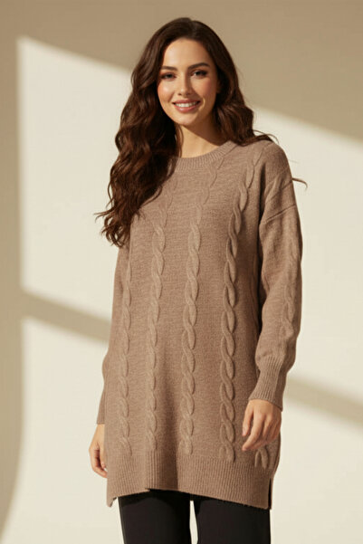 benguen Örgülü Triko Kazak K6005 Vizon