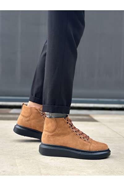 TUGERDİ Tan Suede Lace-Up Black Light Sole Style Men's Sports Boots Tge230863