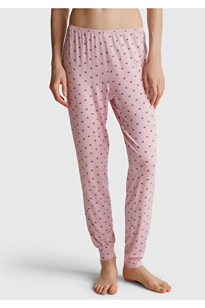 United Colors of Benetton Pantaloni de pijama elastici din amestec de viscoză roz pentru femei