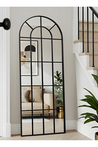 ESMART Extra Large Mirror With Elegant Design 180 X 80 Cm - Black Metal Frame And Back Stand