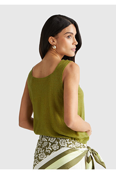 United Colors of Benetton Women's Khaki Green Alpaca and Wool Blend Knitwear Tank Top