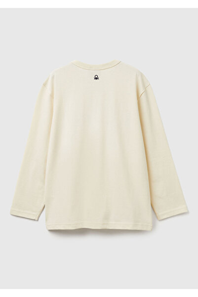 United Colors of Benetton Μακρυμάνικο μπλουζάκι για αγόρια με κρεμ μπροστινό μέρος Harvard με τύπωμα και κεντημένο λογότυπο στο πίσω μέρος