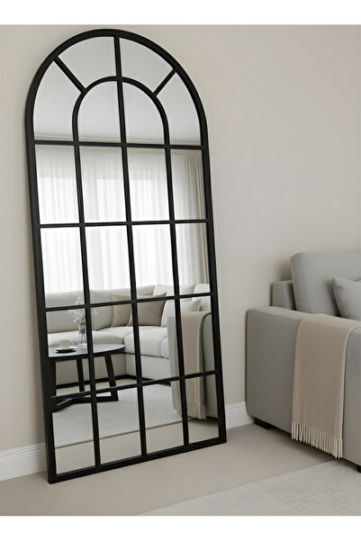 ESMART Extra Large Mirror With Elegant Design 180 X 80 Cm - Black Metal Frame And Back Stand