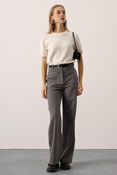 VAGGON Women's Gray Button Closure Double Pocket P Palazzo Pants Vs01410