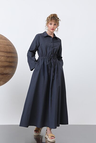 Soul فستان نسائي بأكمام طويلة وربطة خصر - 32243ELB - كحلي