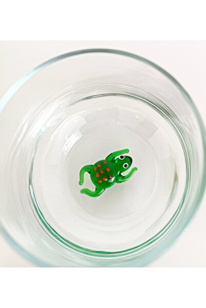 ADAMODART Handmade Single Water Glass with Frog Glass Figure