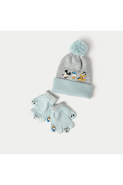Disney Mickey and Friends Print Beanie Cap with Gloves