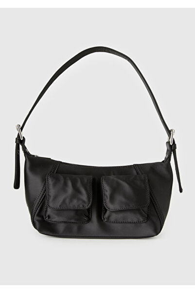 United Colors of Benetton Women's Black Multi-Pocket Adjustable Strap Zippered Shoulder Bag