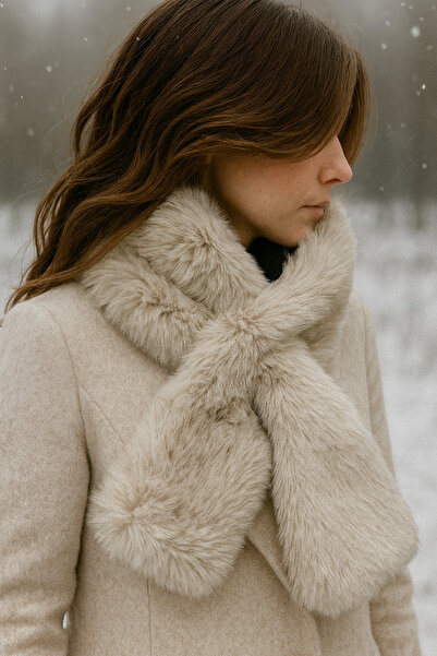 Butik Kadın Sıcak Tutucu Kürklü Kışlık Boyunluk Atkı