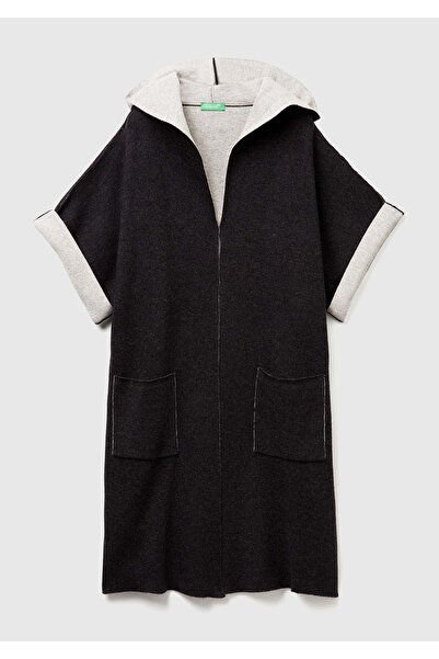 United Colors of Benetton Women's Black Cotton and Wool Blend Double-Sided Ho...